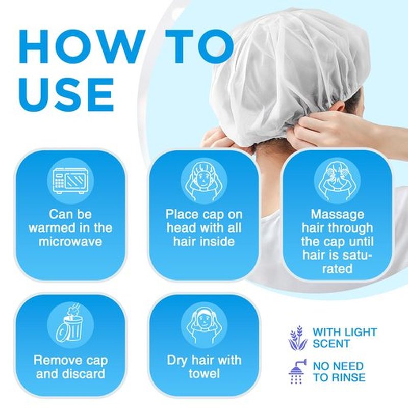 OK TAPE No Water Shampoo Caps (6 Pack) 3 Scents, Rinse Free Shower Cap for Elderly, After Surgery, Camping, Shampoo and Conditioner Hair Wash Cap