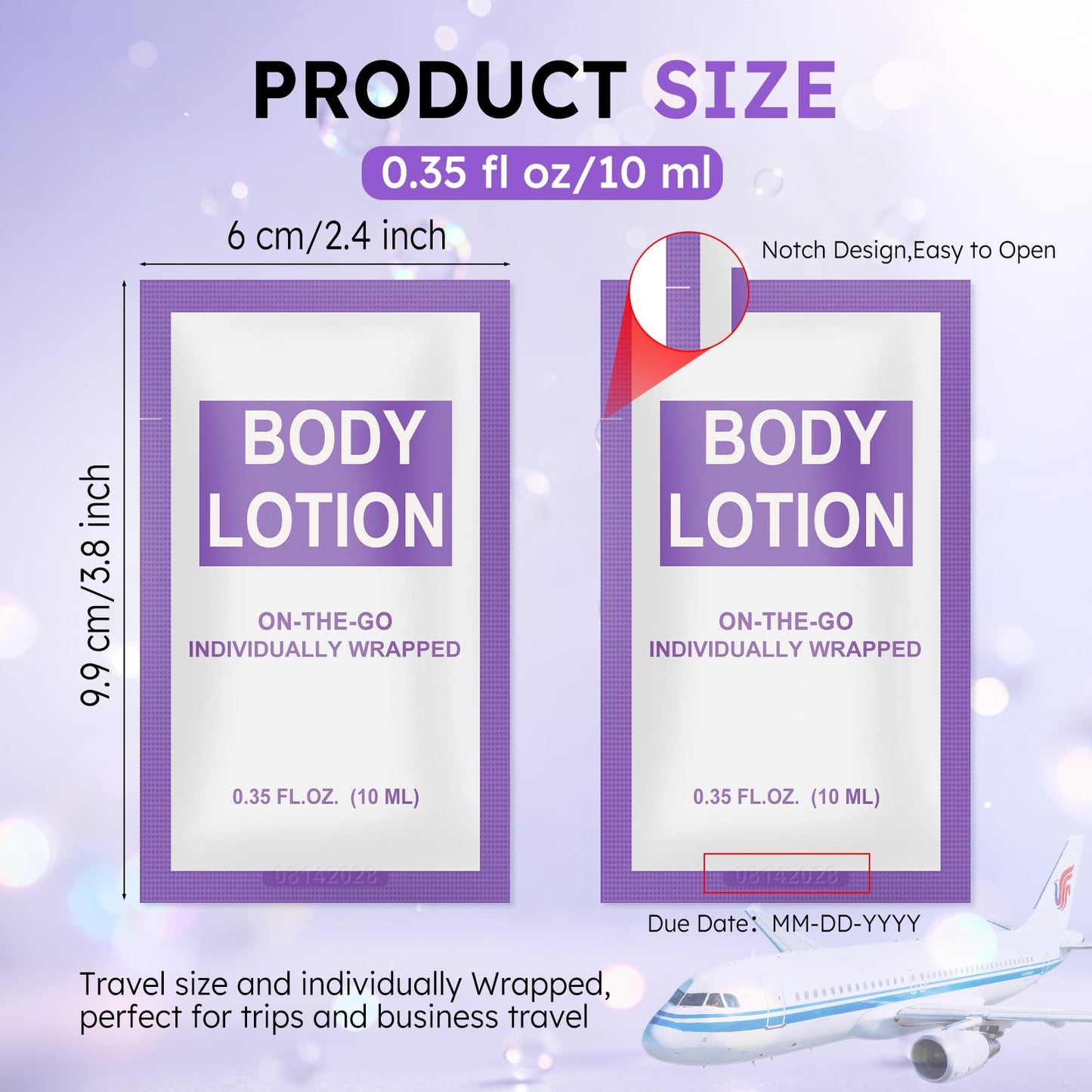 Xuezoioy Travel Size Body Lotion Packets Bulk Pack of 200,Individually Wrapped 0.35 fl oz (10 ml) Disposable Small Mini Body Lotion Pack Toiletries Supplies for Hotel,Guests,Homeless,Charity,Gym