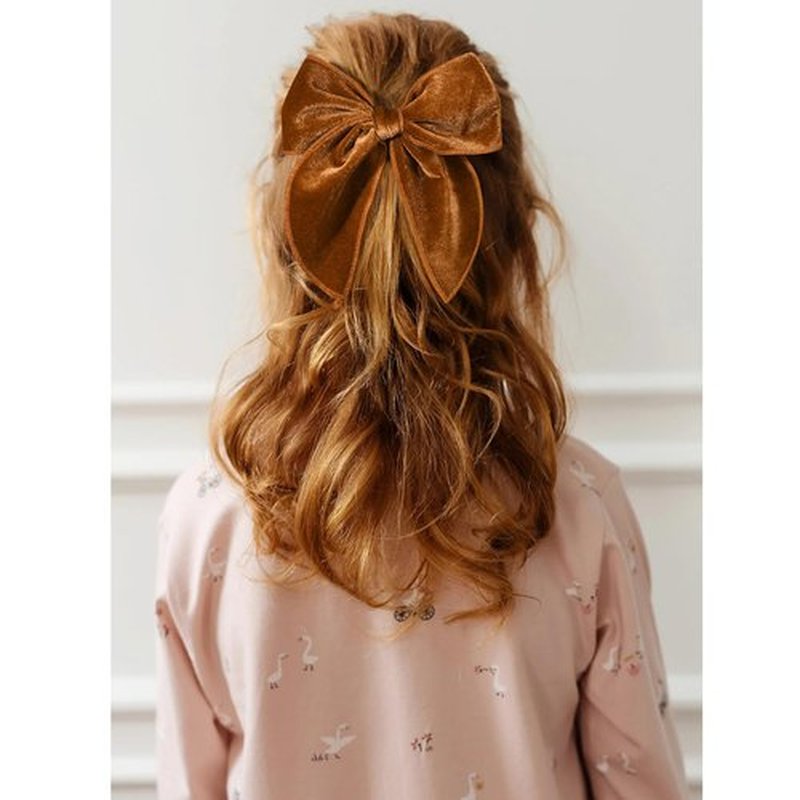 DEEKA 4 PCS Orange Brown Velvet Hair Bows 3 Styles 5" & 4" Handmade Hair Bow set for Toddler Girls Alligator Hair Clips Knot Bows Hair Accessories for Little School Girls (Orange Brown)