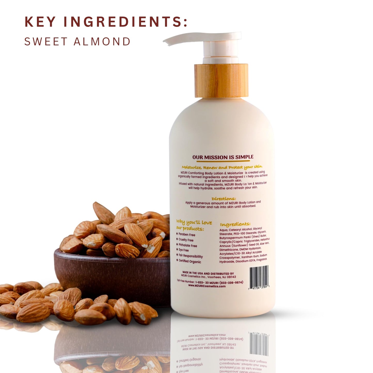 MZURI Body Lotion & Moisturizer – Sweet Almond Oil | Lightweight, Fast-Absorbing Hydrating Body Lotion for Dry, Sensitive Skin | Paraben-Free Daily Body Care for Women & Men | 16 fl oz