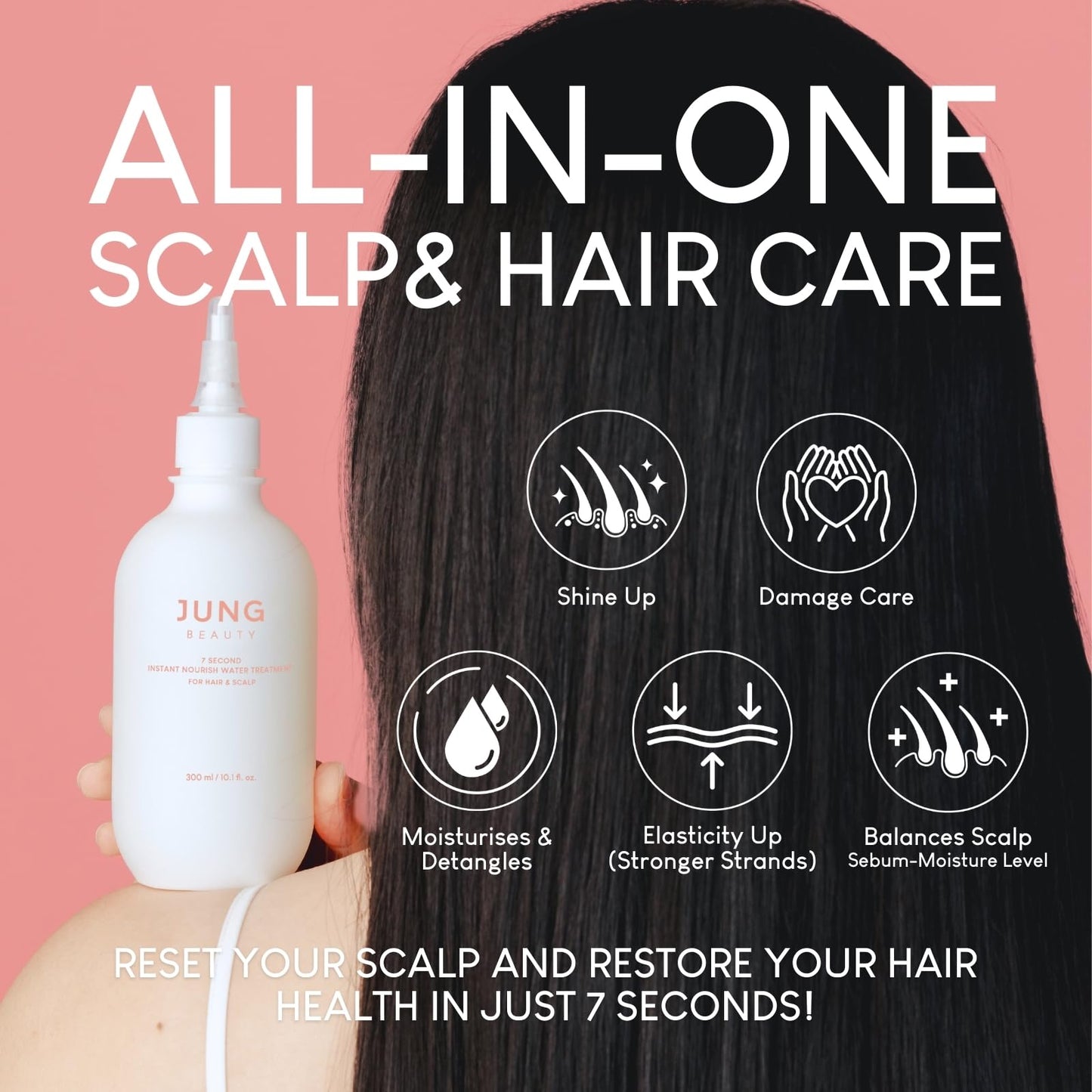 Jung Beauty 7 Second Instant Nourish Water Treatment For Hair & Scalp, 300ml, Liquid Conditioner, Weightless Formula, For Dry Frizzy Hair, Soothes Sensitive Scalp