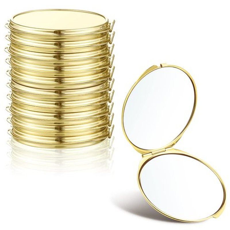 Yalikop 8 Pcs Compact Mirror Bulk with 1X 2X Magnification Double Sided Mini Travel Makeup Mirror Small Portable Pocket Mirror Folding Round Purse Compact Mirrors for Women Bridesmaid Gifts(Gold)