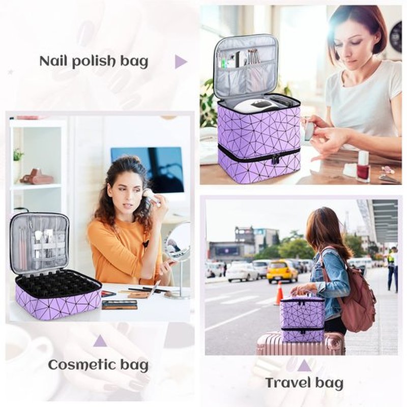 Nail Polish Organizer Case, Fingernail Polish Travel Organizer with Handle, Holds 30 Bottles, 1 Led Nail Lamp Nail Art Supplies, Double Layer Nail Polish Carrying Case With Detachable Interior