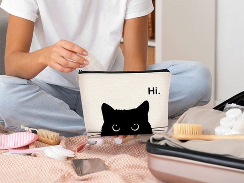 BARPERY Cat Makeup Bag,Cute Makeup Bag,Cat Lover Gifts For Women,Black Cat Gifts,Hi Cat Kitty Kitten Cats Cosmetic Bag Zipper Travel Toiletry Bag,Teen Girl Gifts,Cat Purse，Birthday Gift