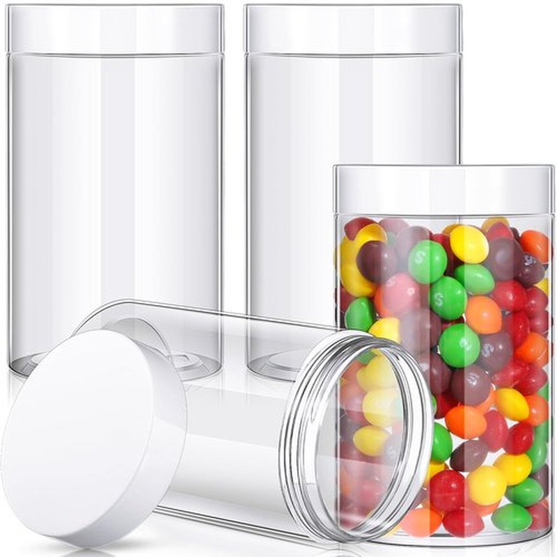 Patelai 4 Pieces Round Clear Wide-mouth Leak Proof Plastic Container Jars with Lids for Travel Storage Makeup Beauty Products Face Creams Oils Salves Ointments DIY Making or Others (White,32 Ounce)