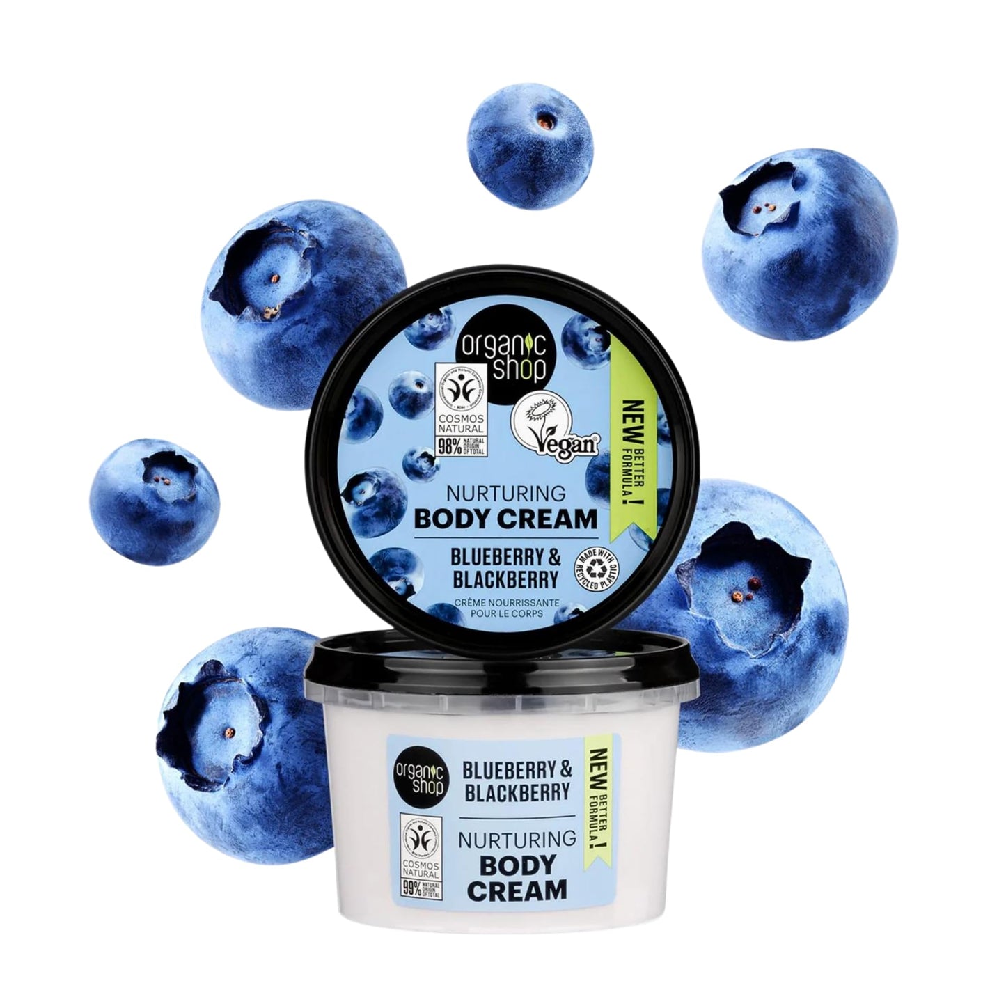 Organic Shop Blueberry & Blackberry Nurturing Body Cream, 100% Vegan & Organic, Daily Nourishing & Moisturizer, Body, Face, Hand & Foot Natural Lotion, Intensive Care & Skin Hydration. 250ml
