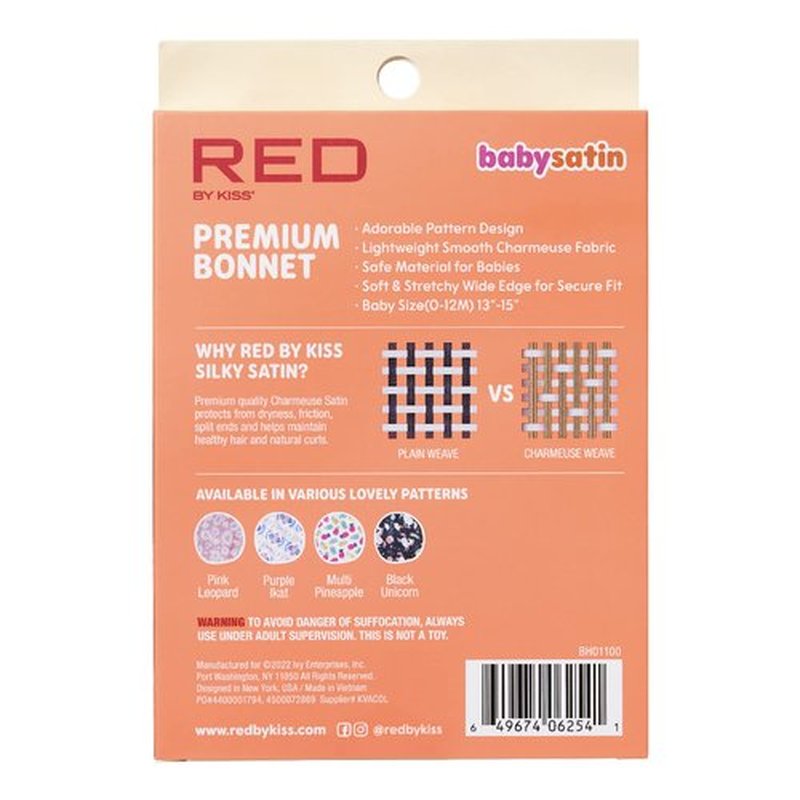 Red by Kiss Baby Satin Bonnet Sleep Caps Hair Wraps Hair Bonnet (Black Unicorn)