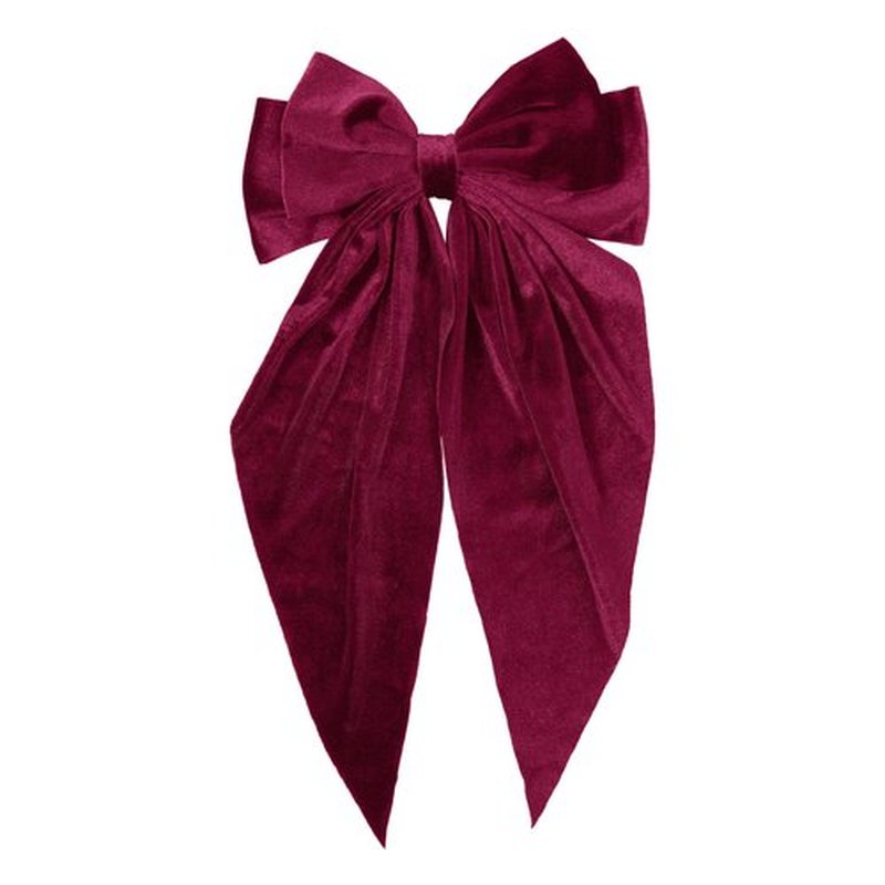 Dark Red Velvet Large Hair Bow Long Tail Bowknot Hair Barrette Clip 8.26 Inch Women Girls Fall Winter Ponytail Holder Hair Accessories