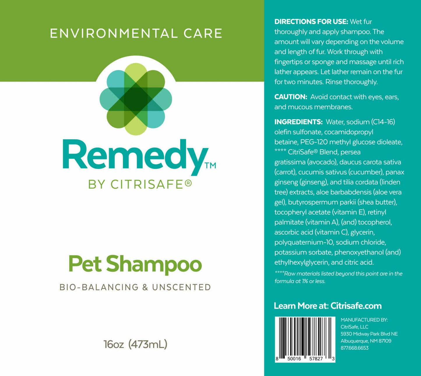 CitriSafe Remedy Pet Shampoo with Shea Moisture - All Natural, Dry Skin and Itch Relief - Cleans, Deodorizes and Conditions - 16oz