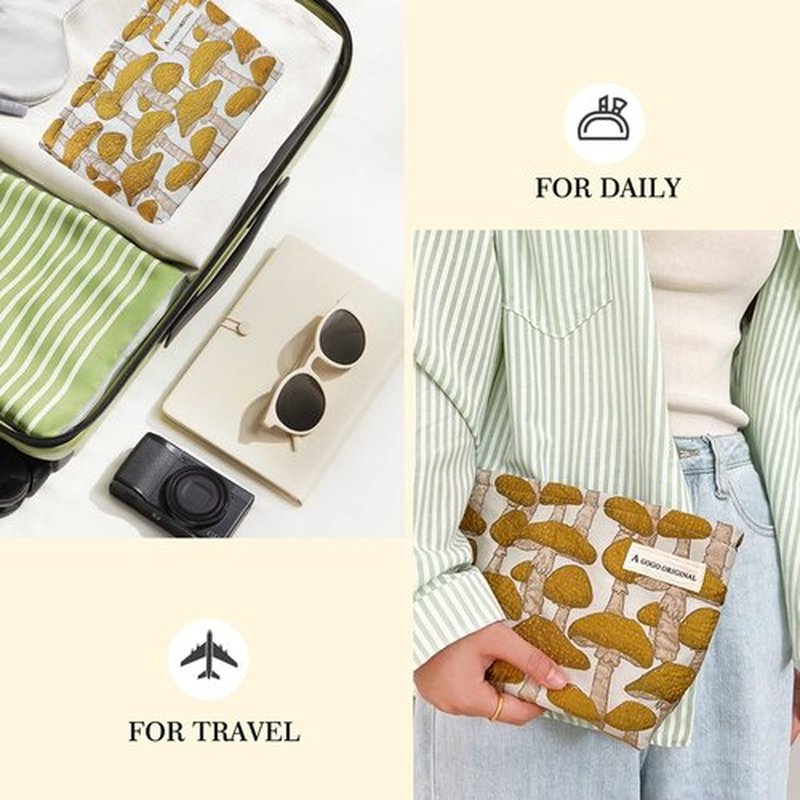 STARDW Cute Makeup Bag Cosmetic Bags for Women and Girls,Travel Makeup Bag Large Capacity Canvas Makeup Bag,Makeup Organizer Bag Zipper Pouch (Yellow Mushroom)