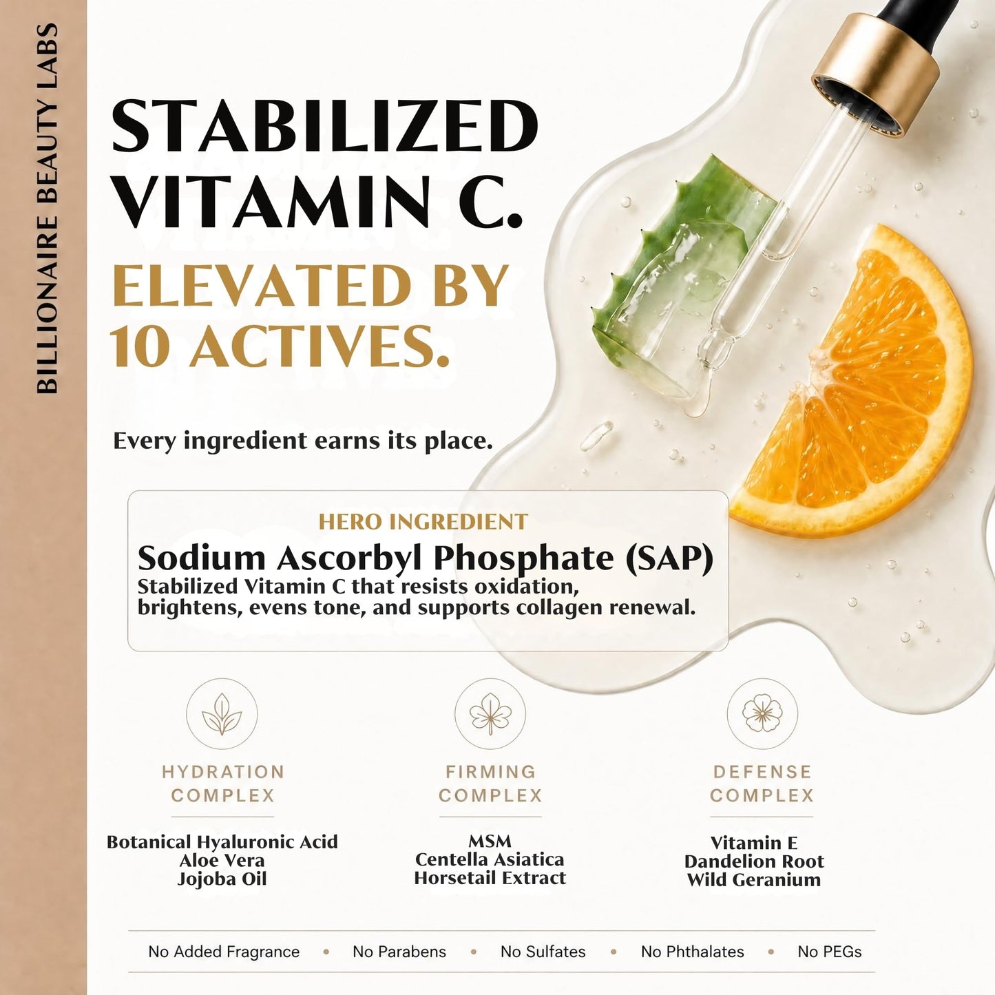 Billionaire Beauty Labs Vitamin C Serum for Face - Anti Aging Brightening Serum with Hyaluronic Acid & Vitamin E - Hydrating Facial Serum for Radiance, Fine Lines & Wrinkles - Made in USA 1 fl oz