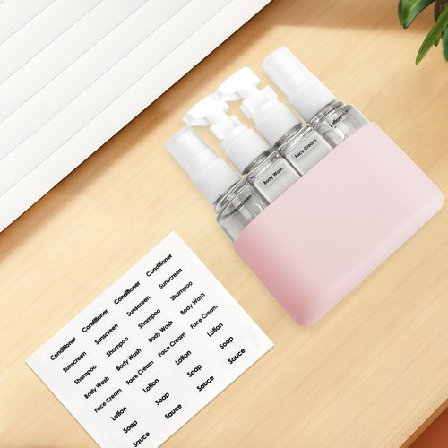 Skycase Travel Bottles, Travel Size Toiletries - Leak Proof Refillable Tsa Approved Travel Bottles, 4 in 1 Travel Containers with Labels Airplane Accessories Kits for Lotion Liquid (Pink)
