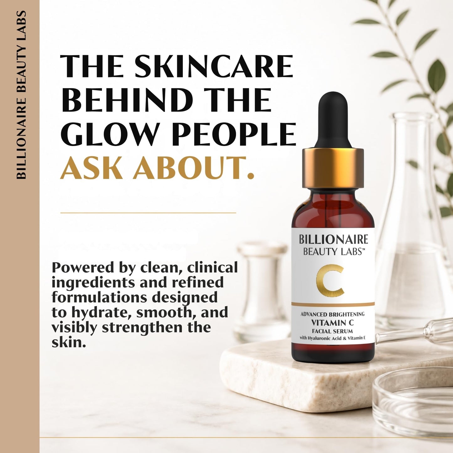 Billionaire Beauty Labs Vitamin C Serum for Face - Anti Aging Brightening Serum with Hyaluronic Acid & Vitamin E - Hydrating Facial Serum for Radiance, Fine Lines & Wrinkles - Made in USA 1 fl oz
