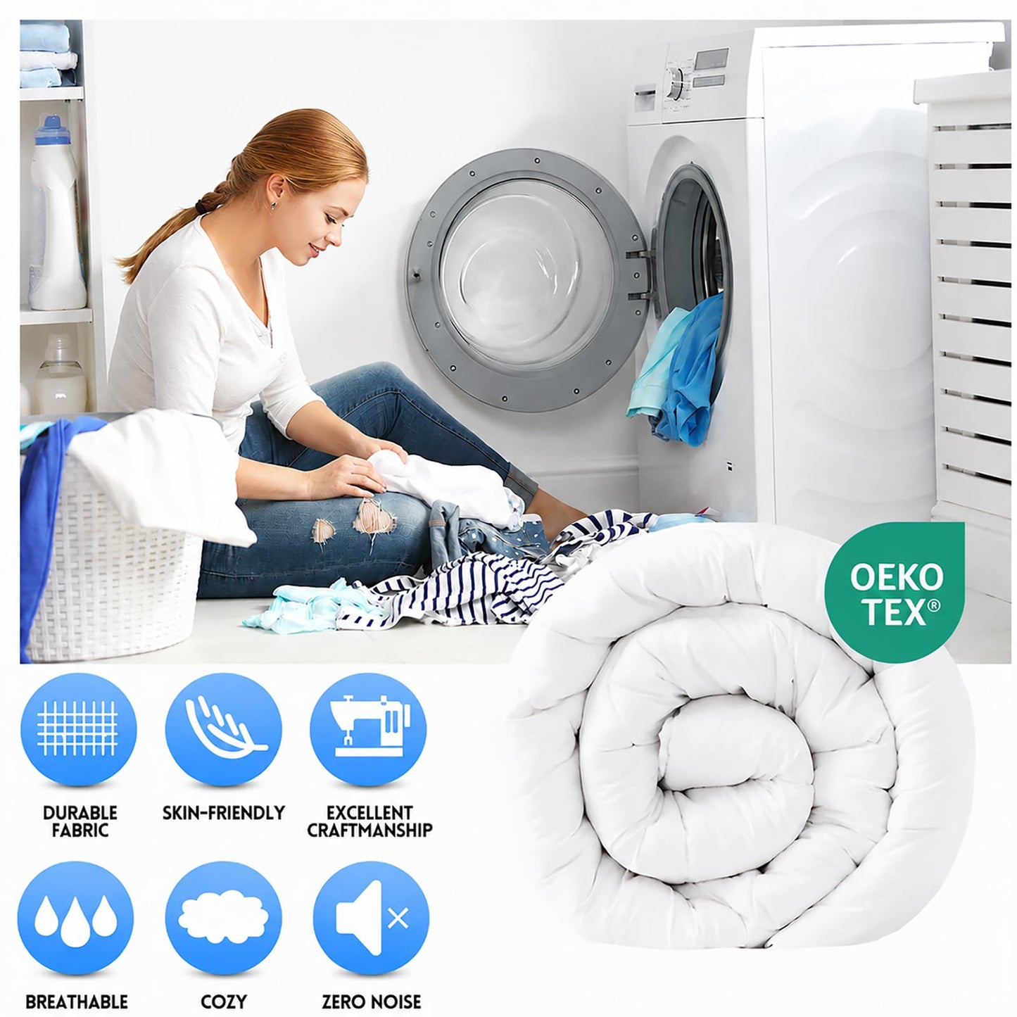 EASELAND Oversized King Down Alternative Comforter, White, 98x116