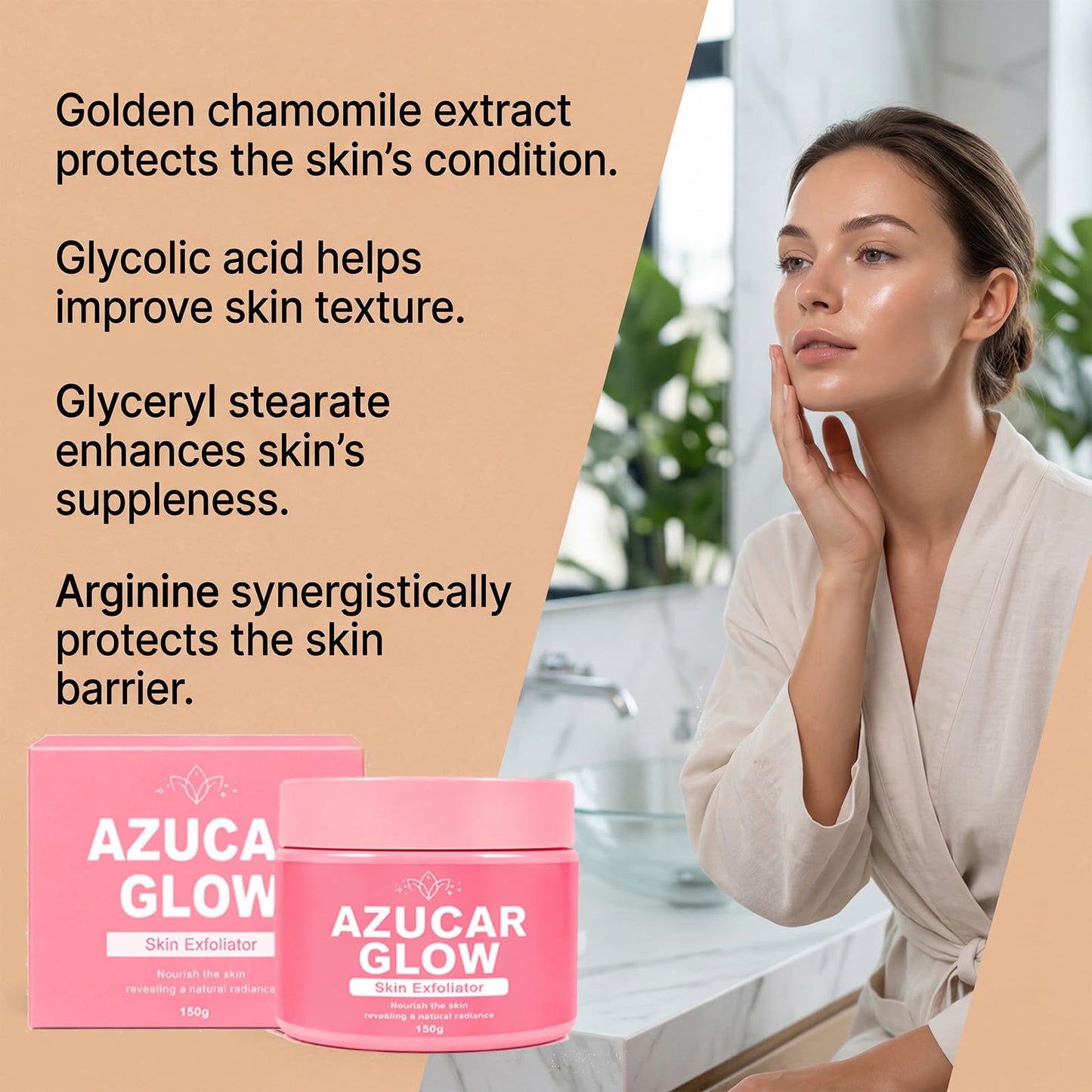 Azucar Glow Blanqueador Y Exfoliante, Natural Sugar Body Scrub with Vitamin C, Cucumber, And Chamomile Extract, Exfoliating & Moisturizing Body Polish, Organic Face & Body Scrub (1pcs)