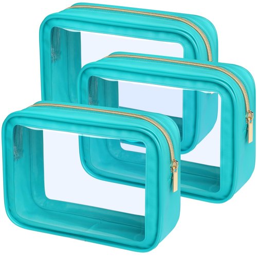 PACKISM TSA Approved Toiletry Bag - 3 Pack Upgrade Color-Edged Clear Makeup Bag, Clear Toiletry Bag For Traveling Fits Various Storage Needs, Turquoise