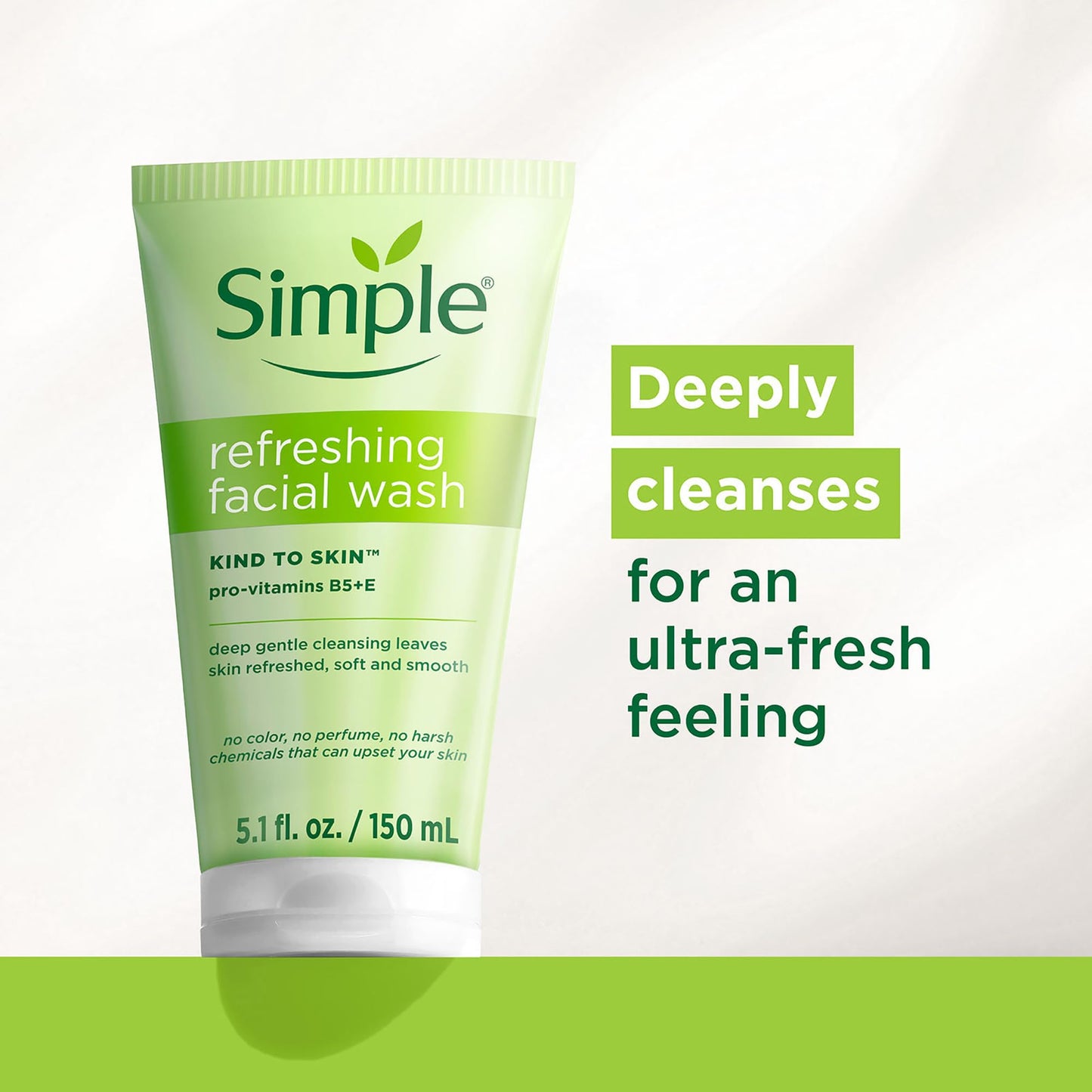 Simple Kind To Skin Refreshing Face Wash - Facial Cleanser with Vitamin B5 and E - Strengthens and Smooths Skin - Vegan, No Harsh Chemicals - 2 pc