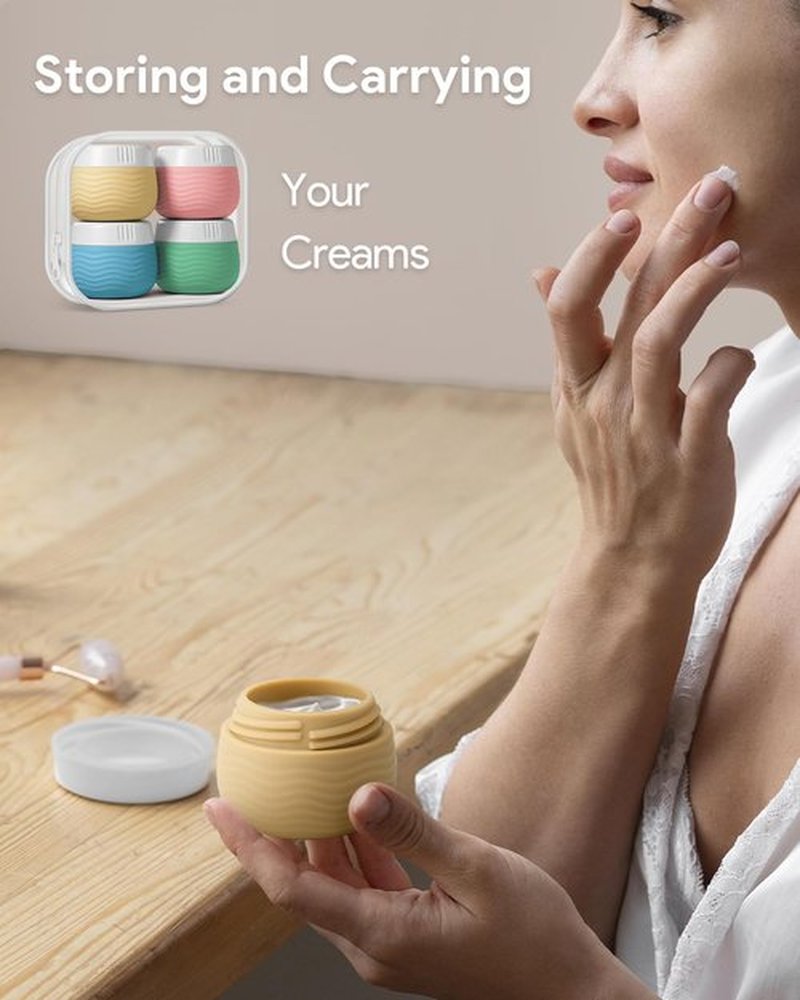 Yinke Travel Containers for Toiletries, Silicone Cream Jars, TSA Approved Travel Size Containers, Leak-proof Travel Essentials/Accessories with Lid for Cosmetic Face Body Cream(4 Pack), Yellow
