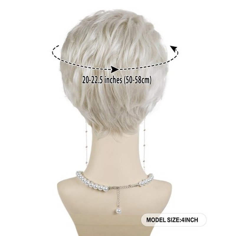 GNIMEGIL Platinum Blonde Short Old Lady Wig Set Synthetic Hair Grandma Wig for 100 Days of School Halloween Costume Granny Mommy Outfits White Women Curly Wig with Glasses, Necklace for Older Women