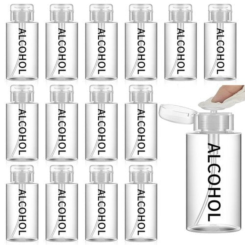 Layhit 18 Pcs 10 oz Alcohol Pump Dispenser Bottle Alcohol Dispenser Push Down Liquid Dispenser Clear Empty Pumping Bottle Refillable Cosmetic Container for Personal, Salon, Nail Care, Hospital Use