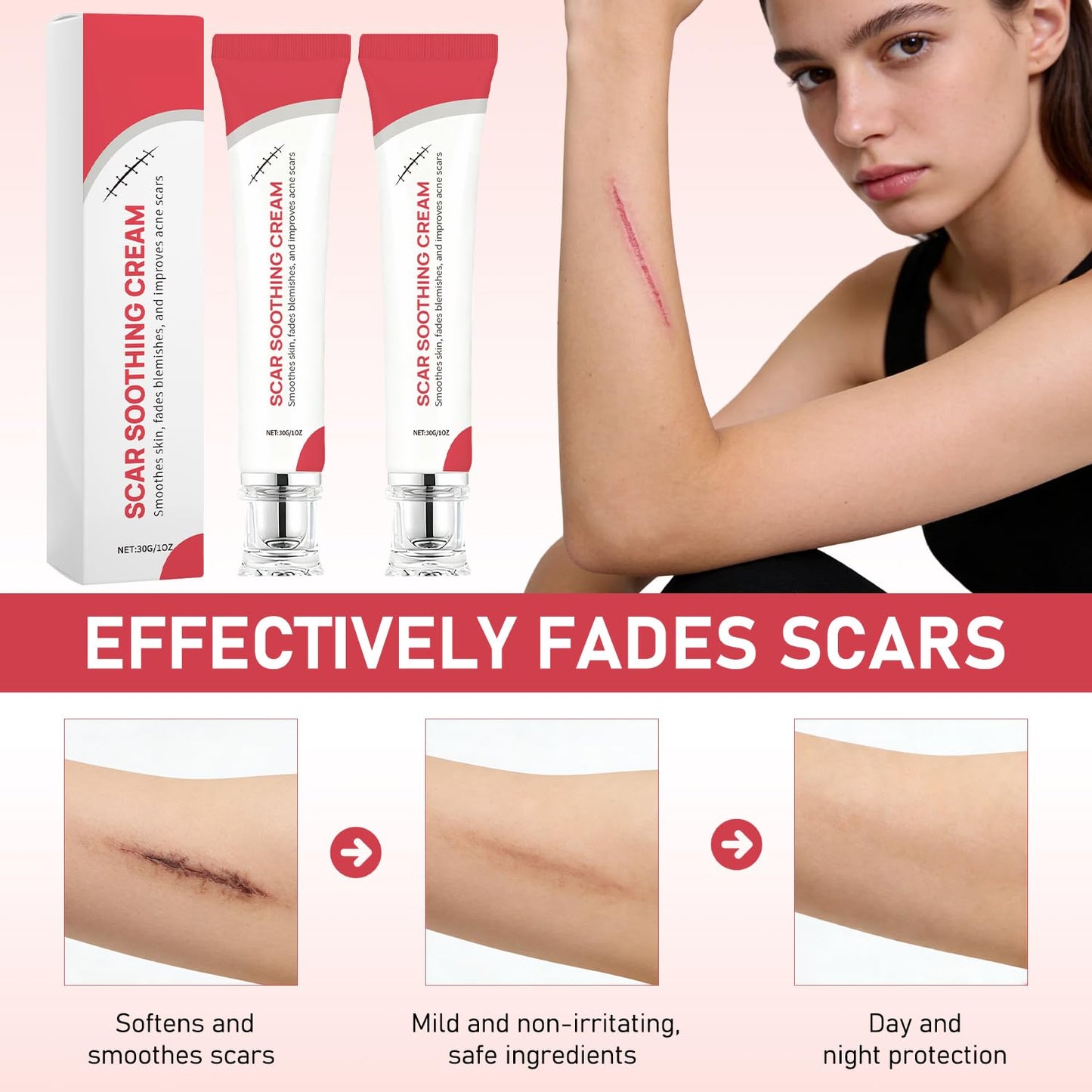 2PCS Scar Soothing Cream & Smoothing Cream for Scars - Gentle Care for Sensitive, Helps Improve Appearance of Scars, For Recover Smooth, Lightweight Non-Greasy Formula