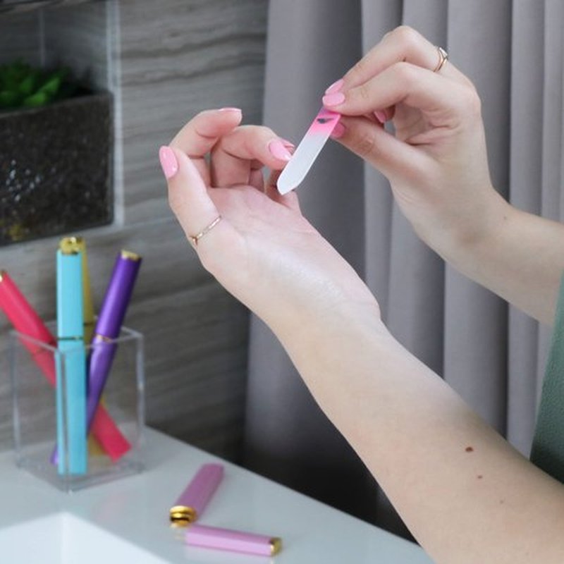 Bona Fide Beauty Czech Glass Nail File Set with Hard Cases, 5 Piece Professional Manicure Glass Fingernail Files