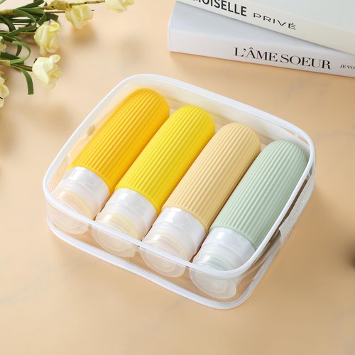 Mrsdry Travel Bottles for Toiletries, Tsa Approved 3oz Portable Travel Bottles, BPA Free Leak Proof Squeezable Silicone Travel Size Containers, Travel Accessories with Clear Toiletry Bag (4 Pack)