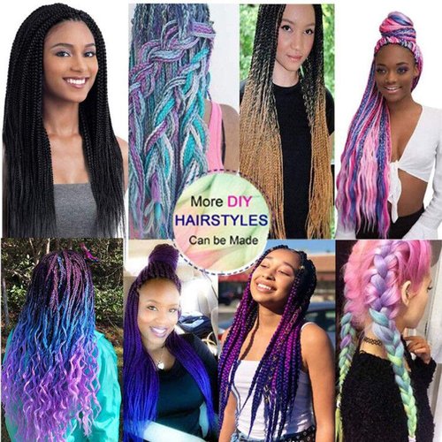 Xiaofeng Braiding Hair Extensions for Women 3 Packs 100g/Pack 24Inch High Temperature Ombre Jumbo Synthetic Braiding Hair for Twist Crochet Braids (24 Inch (Pack of 3), peach red-navy blue-3pcs)