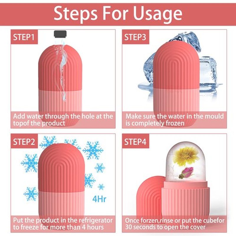XHJRI Ice Cube Roller Massager for Face, Eyes and Neck Naturally Conditioning and Skin Care,De-Puff Eye Bags,Reduce Migraine Pain,Reusable Massage Silicone Ice Mold (Pink)