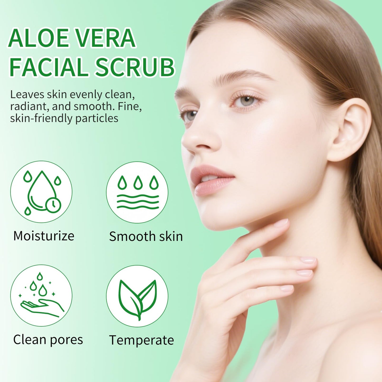 Facial Scrub & Face Exfoliator, Aloe Vera Exfoliating Facial Scrub & Cleanser for Smooth Skin, Face Exfoliator Gentle Pore Refining for Refresh Skin