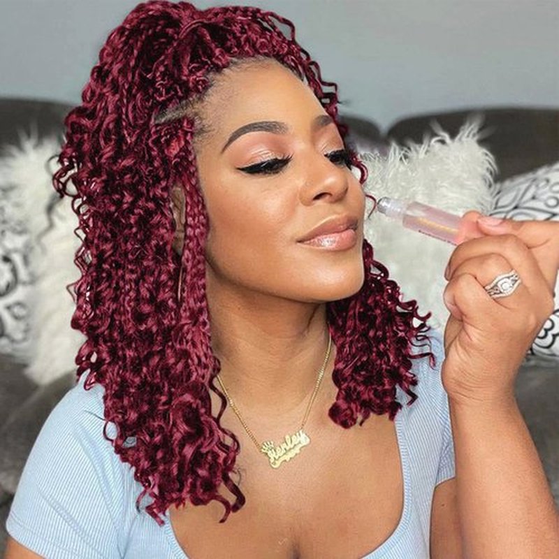 Goddess Box Braids Crochet Hair 14 Inch 8 Packs Burgundy Red Pre-looped Bohemian Crochet Boho Box Braids With Curly Ends 3X Crochet Braids Hair for Women Synthetic crochet Hair (14 inch,#BUG)