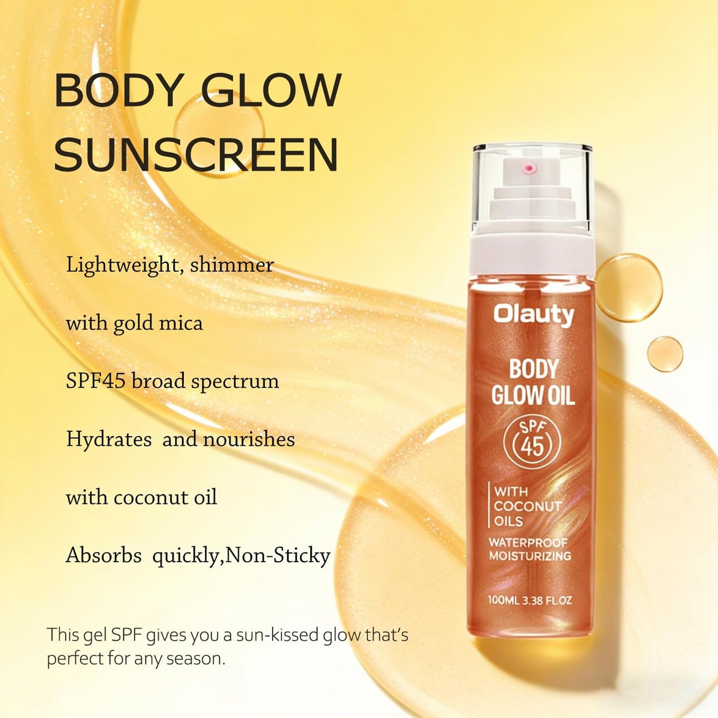 SPF Body Oil SPF 45, Shimmer Body Oil with Coconut Oils