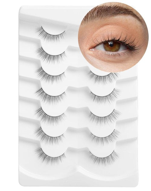 Onlyall Natural Lashes Wispy Lashes Natural Look False Eyelashes Natural Flared Eyelashes False Eye Lashes Soft Fluffy Lashes 7 Pairs DK32