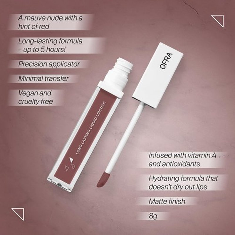Ofra Long Lasting Liquid Lipstick- Mocha | Nude Matte Lipstick with Red Undertones | Mauve Matte Liquid Lipstick for All-Day Wear | High-Pigment, Lightweight Matte Lipstick Finish | 8g