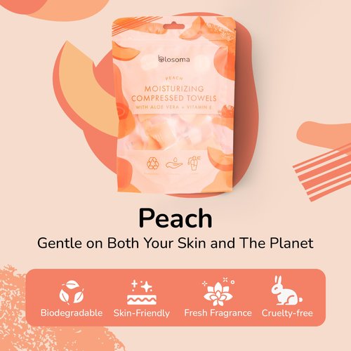 Peach Moisturizing Compressed Towel, Disposable Mini Tablets Cotton Coin Tissue, Water Activated Rejuvenating Towels for Travel, Camping, Gym, Home Portable Hand Wipe (Pack of 50)