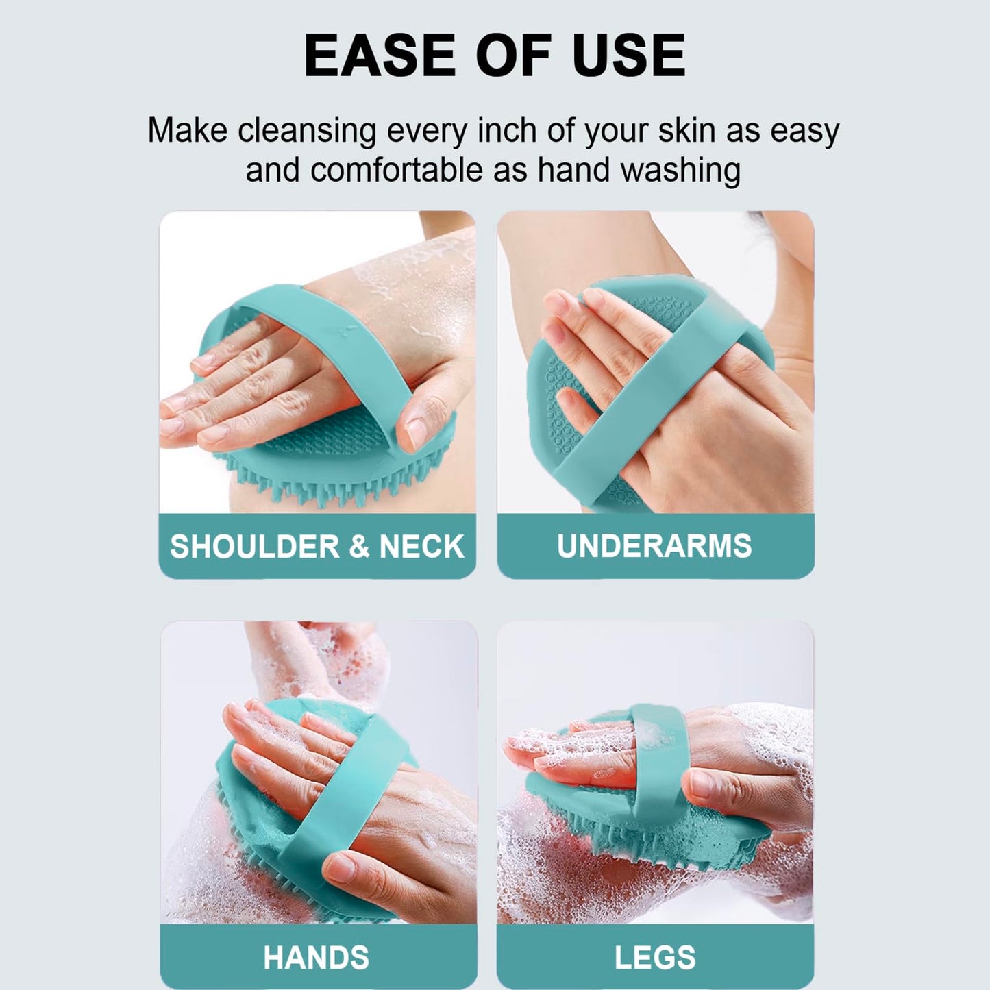 RamPula Silicone Body Scrubber Shower Brush Super-Exfoliating Body Brush & Non-Slip Strap, Loofah Alternative Bath Scrubber for Sensitive/All Skin Types, Gentle Massage & Effective Shower Exfoliation