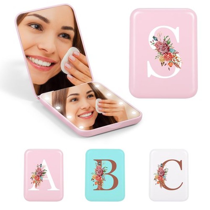 STINI Birthday Gifts for Women - Mom Birthday Gifts, Sister Birthday Gifts, Birthday Decorations, Happy Birthday, Compact Pink Lighted Makeup Mirror Initial S
