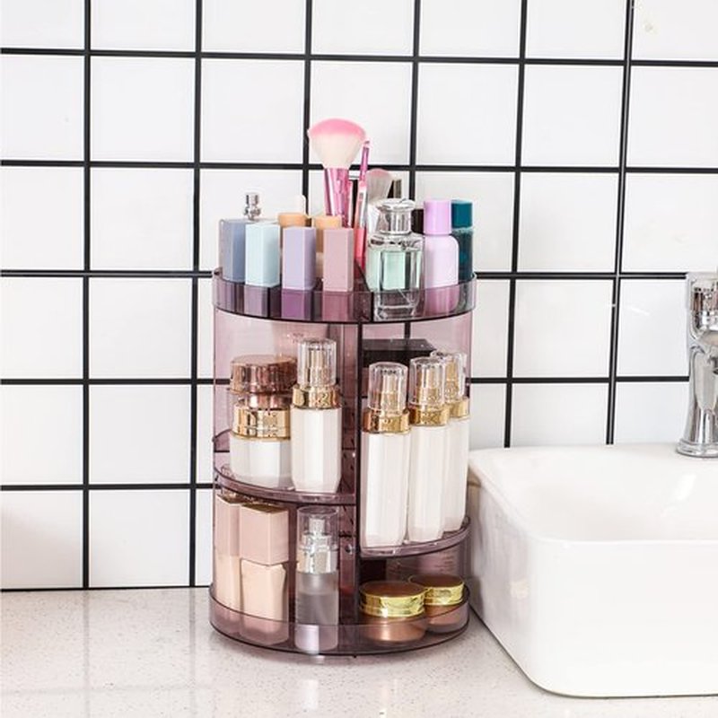 Cq Acrylic 360 Rotating Makeup Organizer, Purple, 4 Tier Adjustable Shelf Height and Rotatable Holder, Large Capacity Cosmetics Storage, Fits Countertop Vanity and Bathroom