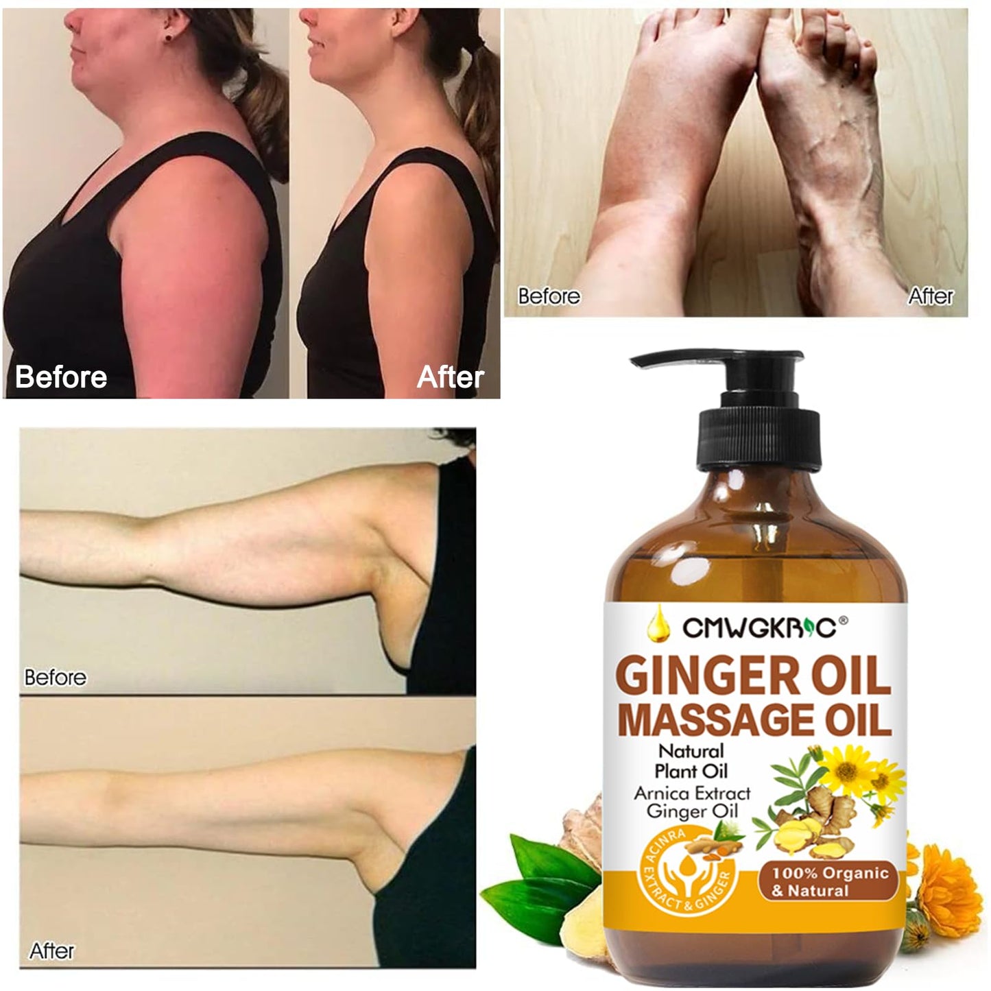 Lymphatic Drainage Massage Oil,2 Pack Ginger Oil Massage Body Oil Adults