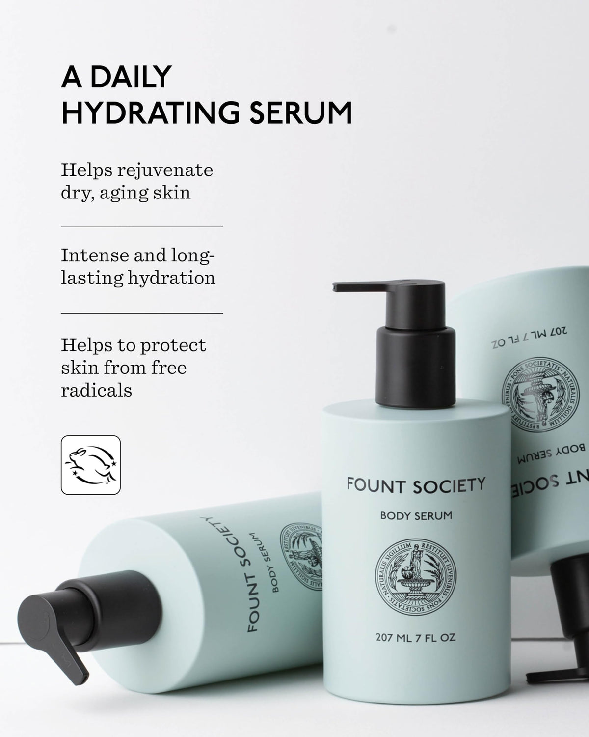 Fount Society Body Serum - 7 fl oz Hyaluronic Acid Body Serum for Moisturized Skin - Lightweight, Fast Absorbing, Non-Greasy Formula - Vegan & Cruelty-Free - No Parabens or Synthetic Fragrances