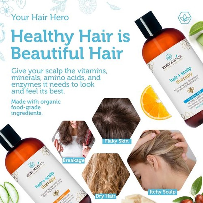 Era Organics Manuka Honey Dry Scalp Conditioner - Soothing and Moisturizing Hair Conditioner for Damaged Dry Hair - Sulfate Free Conditioner for Men and Women - Argan Oil Conditioner for Hair