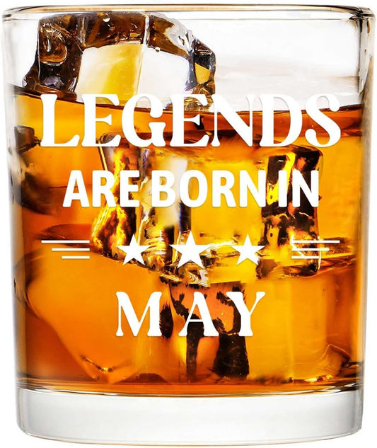 Legends Are Born In May Whiskey Glass - 10 Oz Birthday Gift for Men | Perfect for 40th, 50th, 60th Celebrations