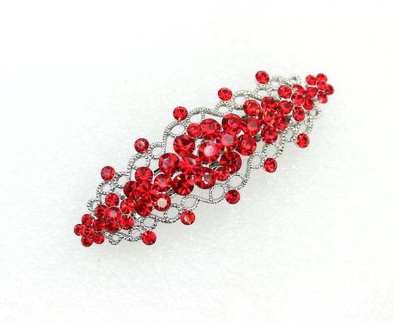 Faship Gorgeous Red Rhinestone Crystal Floral Hair Barrette