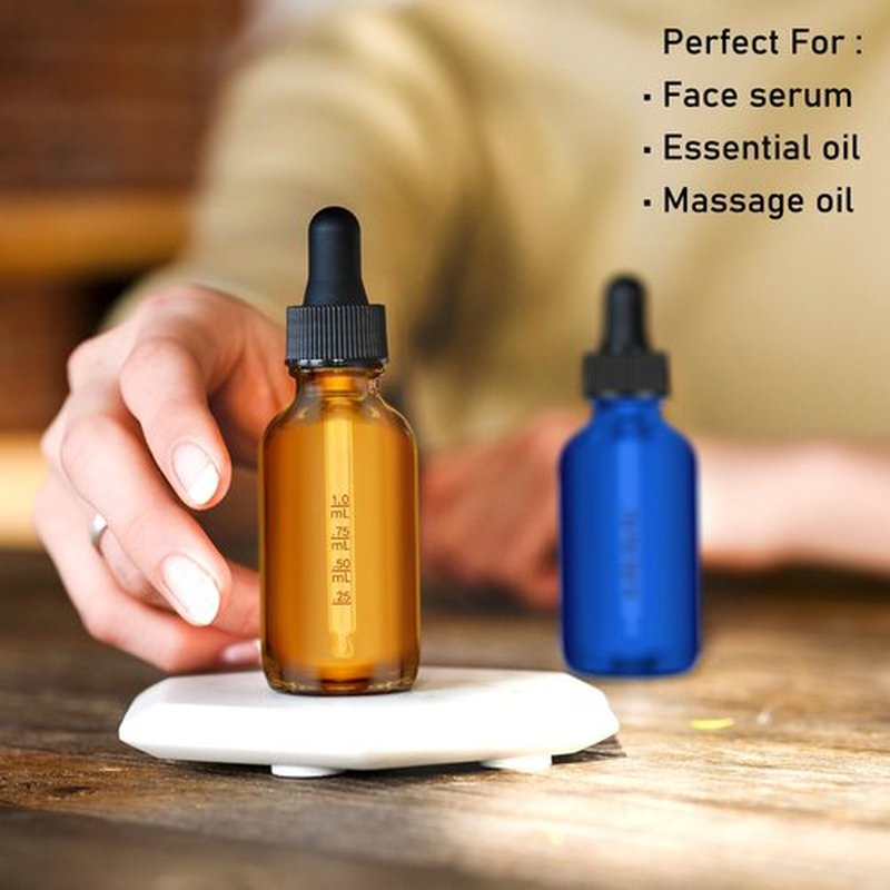 Bumobum Glass Dropper Bottles, 2 oz Amber and Blue Dropper Bottle for Essential Oils Bottles with Funnel, Labels & Pipette, 2 pack Eye Tincture Bottle with Measured Dropper