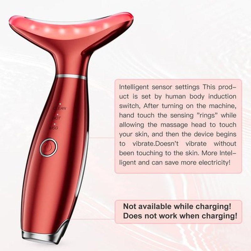 Neck Face Massager, 3 Colour Modes and Vibration Facial Massager, Face Sculpting Tool for Skin Care (Red)