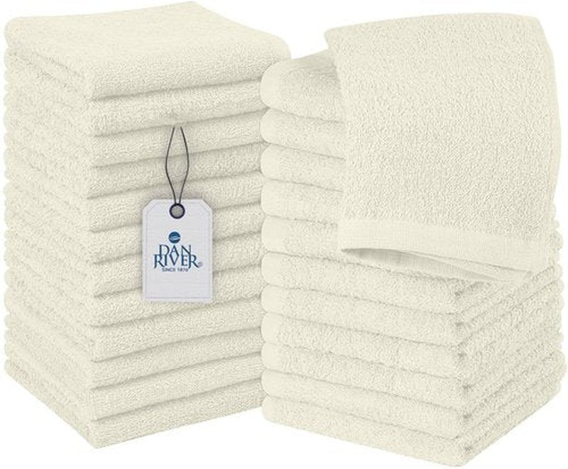 DAN RIVER 100% Cotton Washcloths 24 Pack Premium Quality Face and Body Cloth, Quick Dry Essential Towels for Bathroom, Hand, Kitchen & Cleaning, Baby Washcloths | 12X12 in | 400 GSM | Cannoli Cream