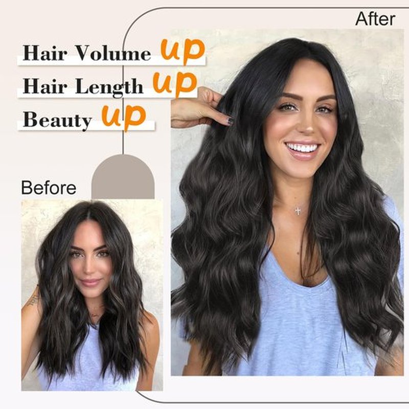AISI BEAUTY Long Black Hair Extensions Clip in Synthetic Hair Extensions for Women 20 Inch 4PCS Long Wavy Thick Hairpieces