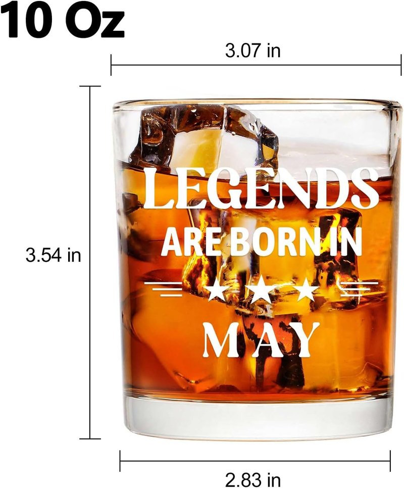 Legends Are Born In May Whiskey Glass - 10 Oz Birthday Gift for Men | Perfect for 40th, 50th, 60th Celebrations