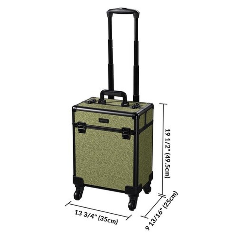 BYOOTIQUE Rolling Makeup Train Case Cosmetic Case Portable Makeup Organizer Suitcase with Removable Wheels Cosmetic Trolley Organizer Makeup Artist Salon, Rococo Moss
