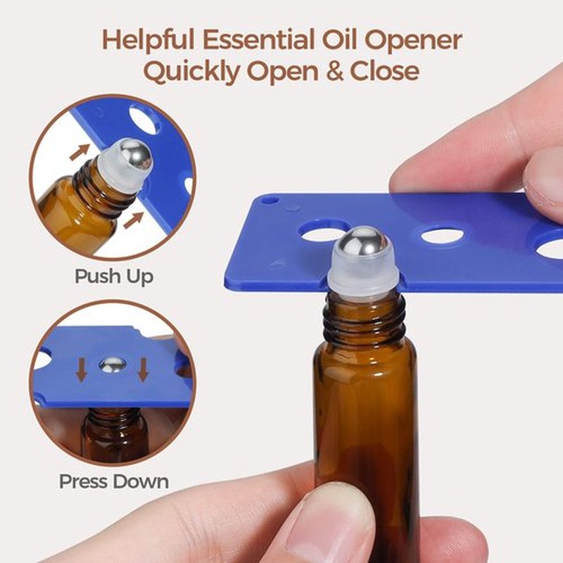 ComSaf Glass Essential Oil Roller Bottles, Set of 24, 10 ML Amber Glass Bottles with Stainless Steel Roller Balls, Leakproof Essential Oil Container Kits with Labels, Dropper, for Facial Body Care
